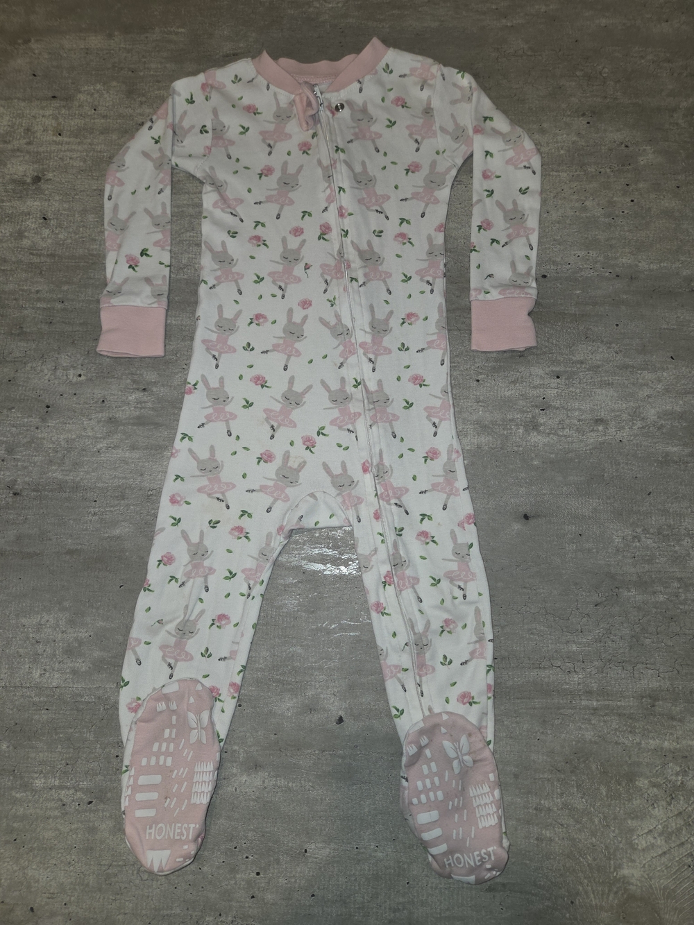 The Honest Company Pink & White Bunny Print Footed One-Piece* Set Of 4
